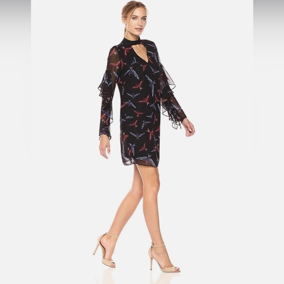 Sam Edelman NWT midi shift dress, choker neckline, bell sleeves, with slip. Sz 6 - Picture 15 of 16